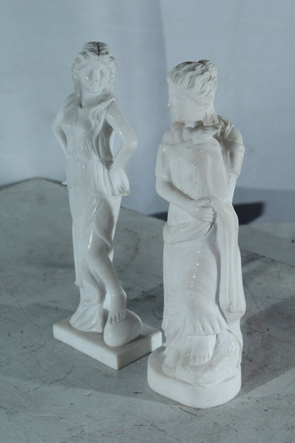NIFAO Pair of Marble Lady Statues Classical Set 8"x3"x12"H