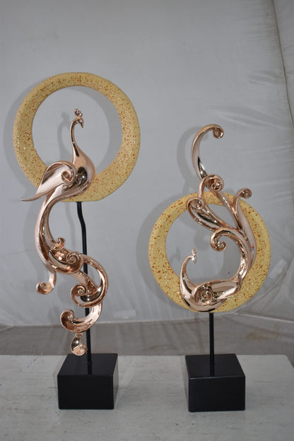 Set of Graceful Rose Gold Finished Peacocks Resin Statue Size: 11" x 6" x 28"H
