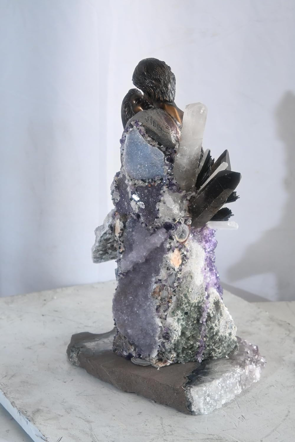 Manel Vidal The Kiss Bronze Lovers Amethyst Quartz Ebano 11"x11"x18"H