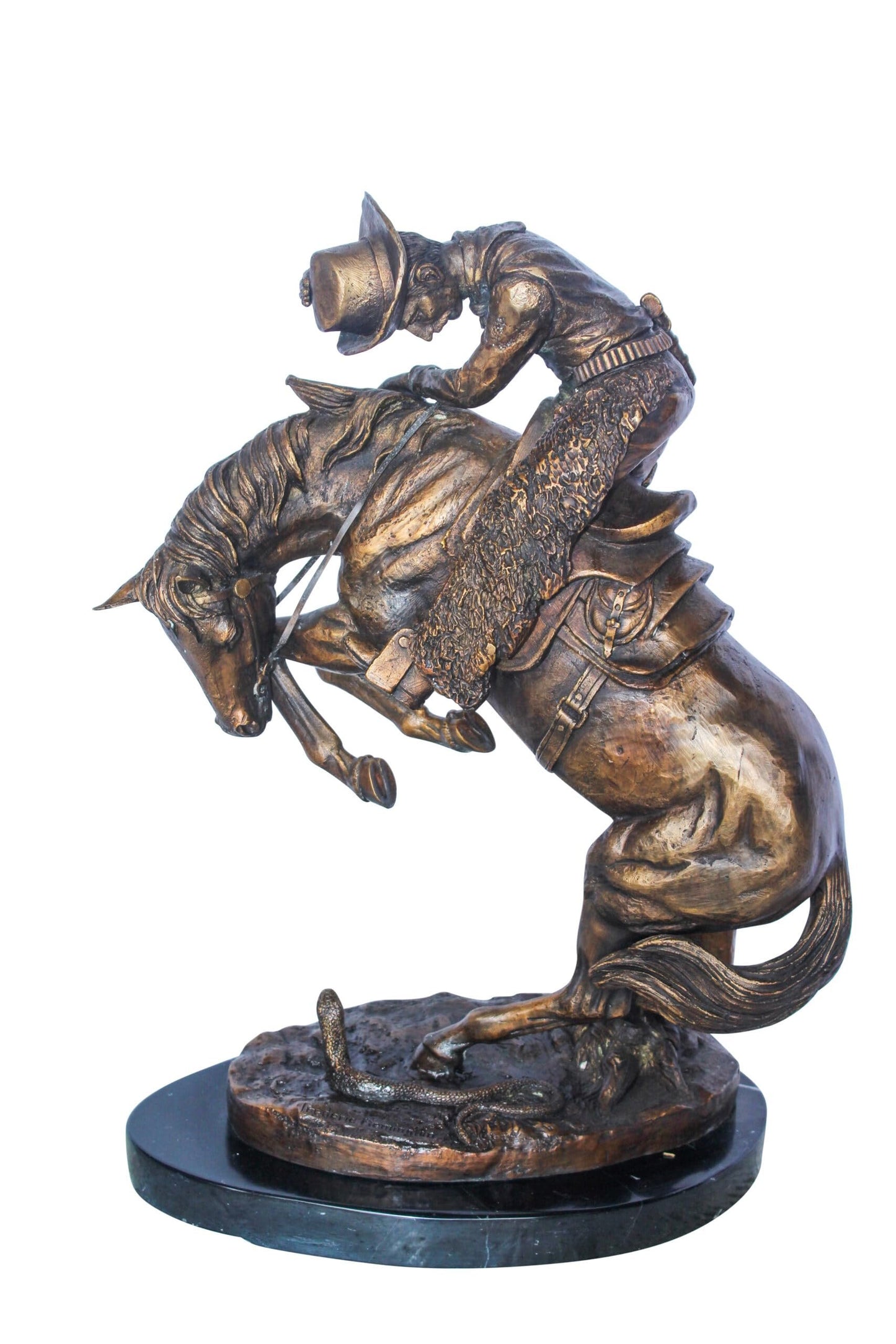 Rattle Snake Remington Replica Bronze Statue, Western Decor 15" x 10" x 22"H