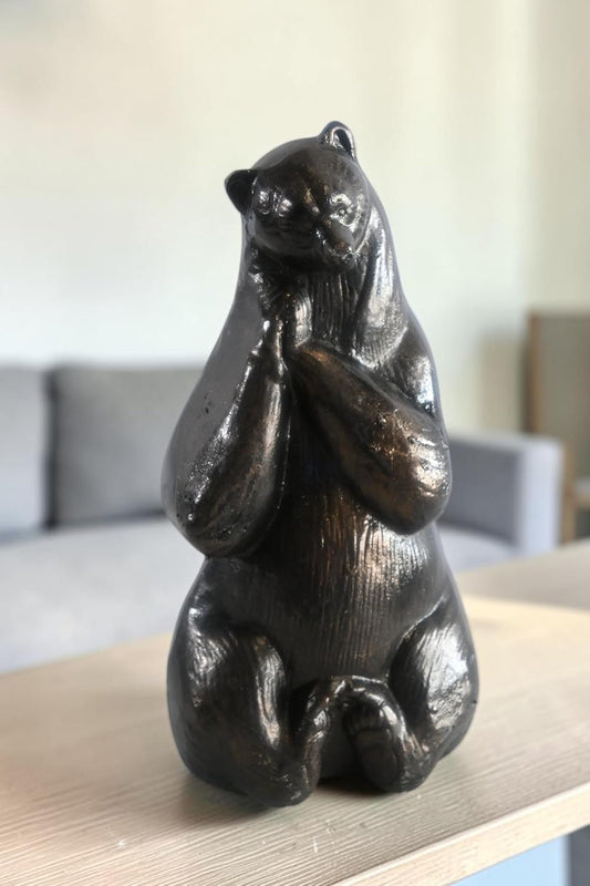 Daydreaming Bear Statue Sitting with Paws Clasped Figure 5"x3"x12"H
