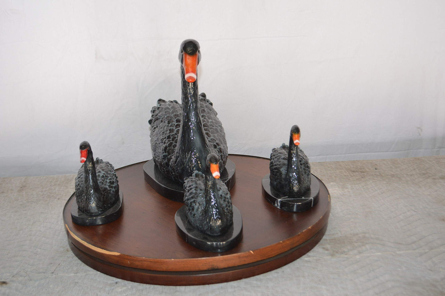 Set of Black Swans each on Mable Base bronze statue -  Size: 9"L x 18"W x 15"H.