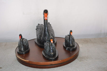 Set of Black Swans each on Mable Base bronze statue -  Size: 9"L x 18"W x 15"H.