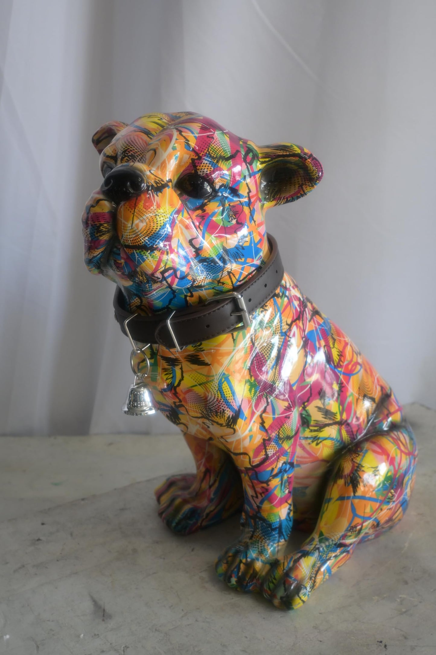 Resin Graffiti Pop Art Bulldog Sculpture with Collar 18"x11"x20"H