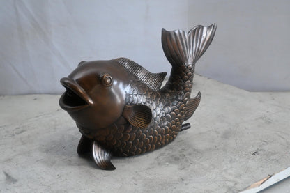 Bronze Koi Fish Fountain Sculpture Garden Water Feature 15"x7"x9"H