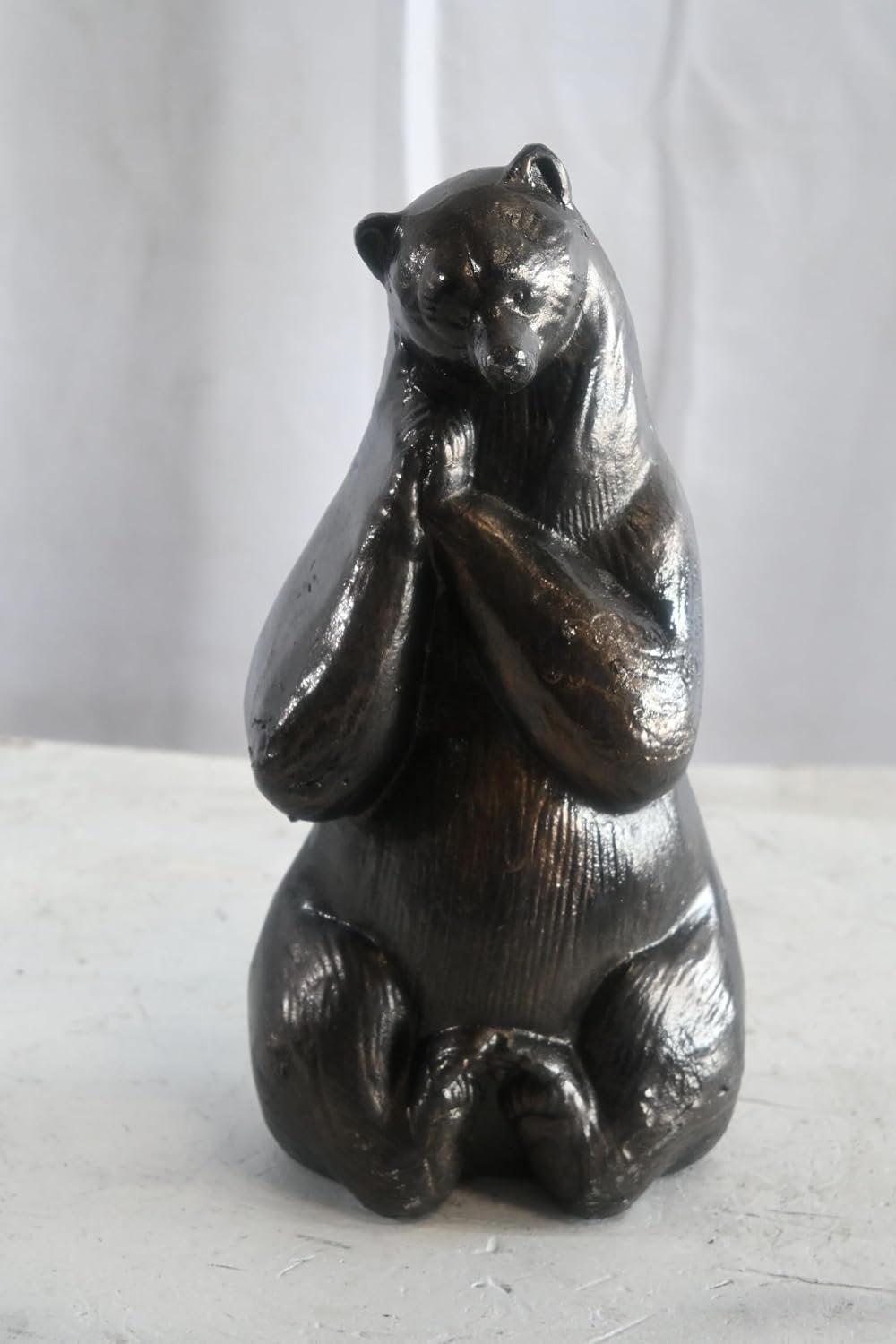 Daydreaming Bear Statue Sitting with Paws Clasped Figure 5"x3"x12"H