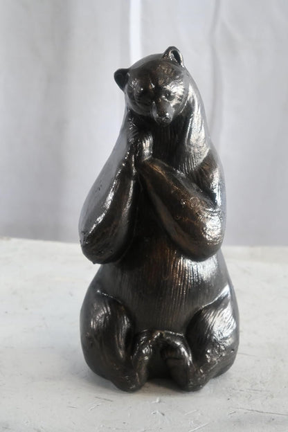 Daydreaming Bear Statue Sitting with Paws Clasped Figure 5"x3"x12"H