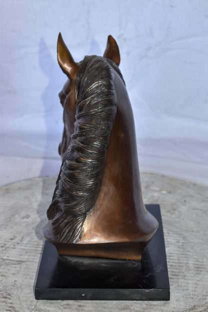 Bust Of a Horse Made of Bronze Mounted on Marble Size: 12" x 6" x 12"H