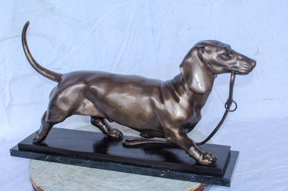 Detailed Dachshund Dog Walking Bronze Statue Mounted on Marble 29" x 8" x 15"H