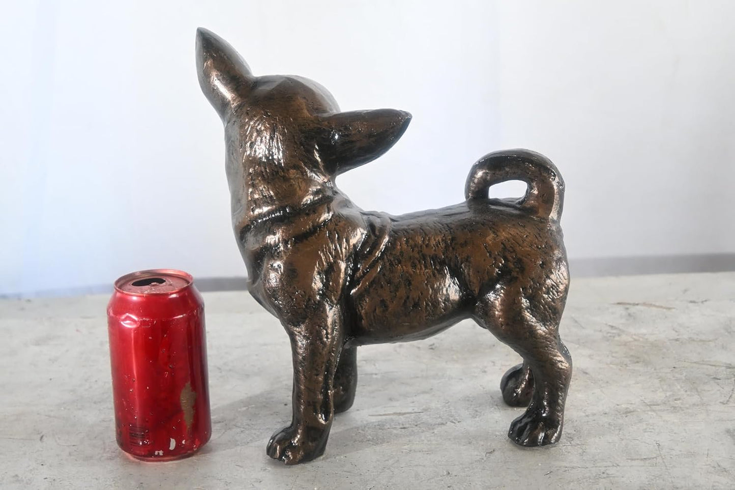 Charming Standing Chihuahua Aluminum Tabletop Dog Statue 12"x9"x11"H