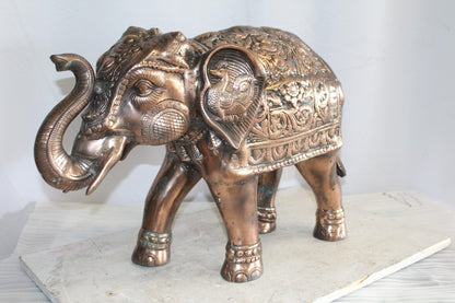 Aluminum Elephant Statue with Antique Design In Bronze Finish 28" x 13" x 19"H
