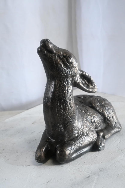 Cast Aluminum Resting Fawn Statue Bronze Finish Yard Art 12"x5"x12"H