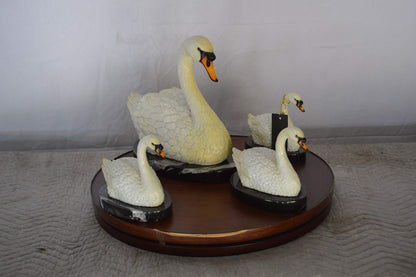Set of White Swans each on Mable Base bronze statue -  Size: 9"L x 18"W x 15"H.