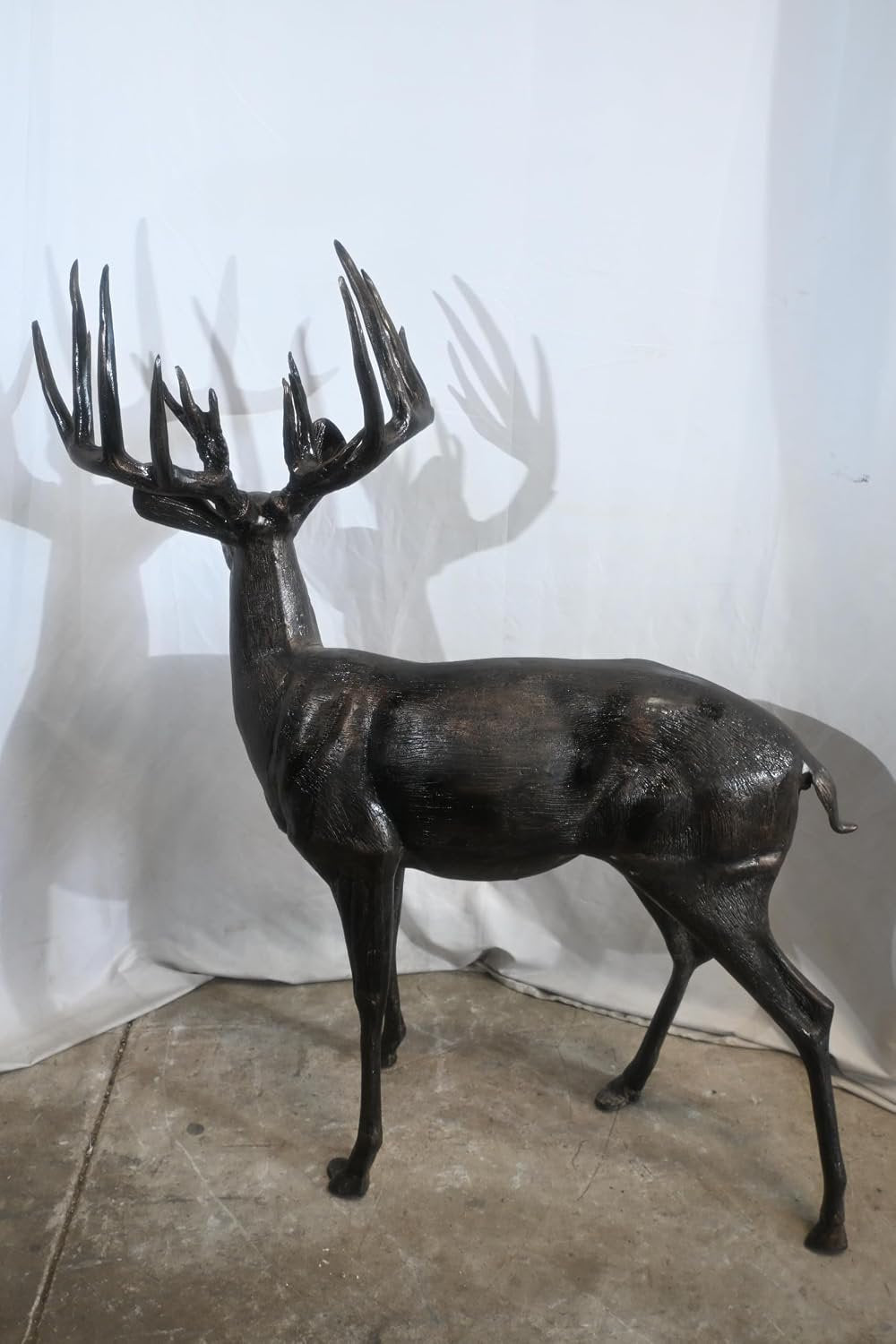 Aluminum Standing Buck Deer Statue Large Antlers 49"x29"x59"H