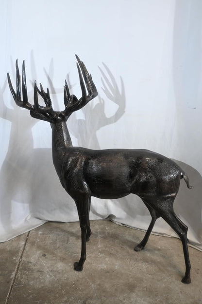 Aluminum Standing Buck Deer Statue Large Antlers 49"x29"x59"H