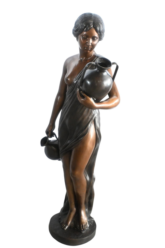 Bronze Woman Water Fountain Classical Figure Two Urns 21"x17"x59"H