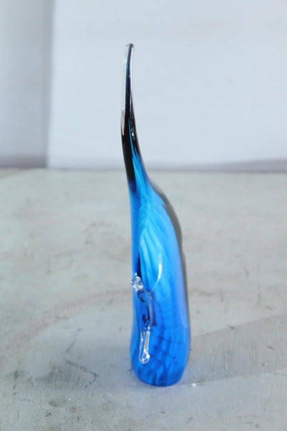 NIFAO Glass Angelfish Figurine Blue Black Hand Blown Art Decor 6" x 3" x 9"H