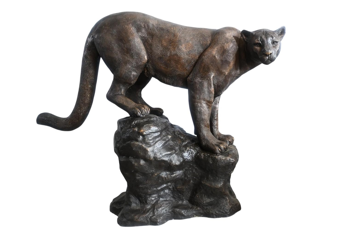 Giant Bronze Mountain Lion Cougar Statue on a Rock Base 64"x24"x52"H