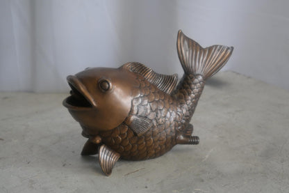 Bronze Koi Fish Fountain Sculpture with Open Mouth Spout 4"x11"x7"H