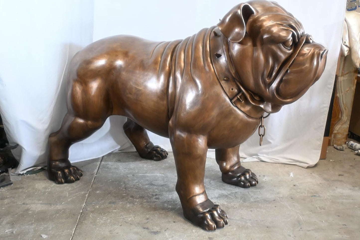 Giant Bronze English Bulldog Statue Studded Collar Decor 80"x35"x54"H