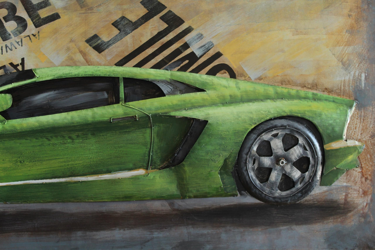 NIFAO Lamborghini Inspired Green Supercar Painting on Metal 3D 79" x 2" x 40"H