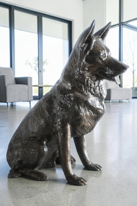 Alert Sitting German Shepherd Handcrafted Aluminum Decor 29"x18"x31"H