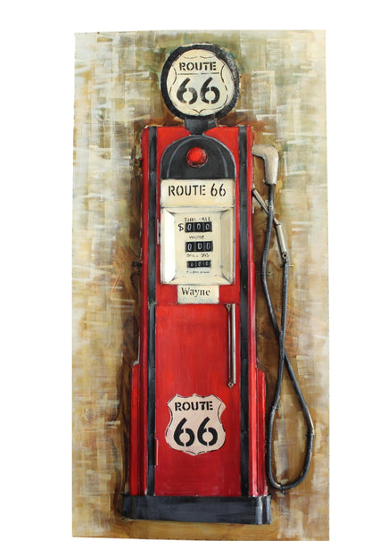 Route 66 Red Gas Pump 3D Sheet Metal Wall Art Painting 40" x 2" x 79"H