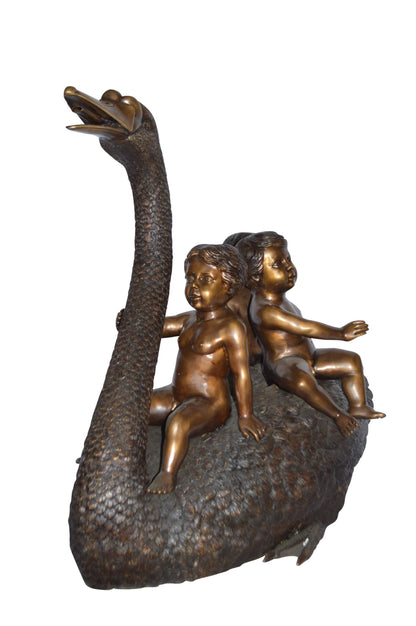 Swan Carrying Three Angels Bronze Fountain Art Nude - Size: 40"L x 23"W x 34"H.