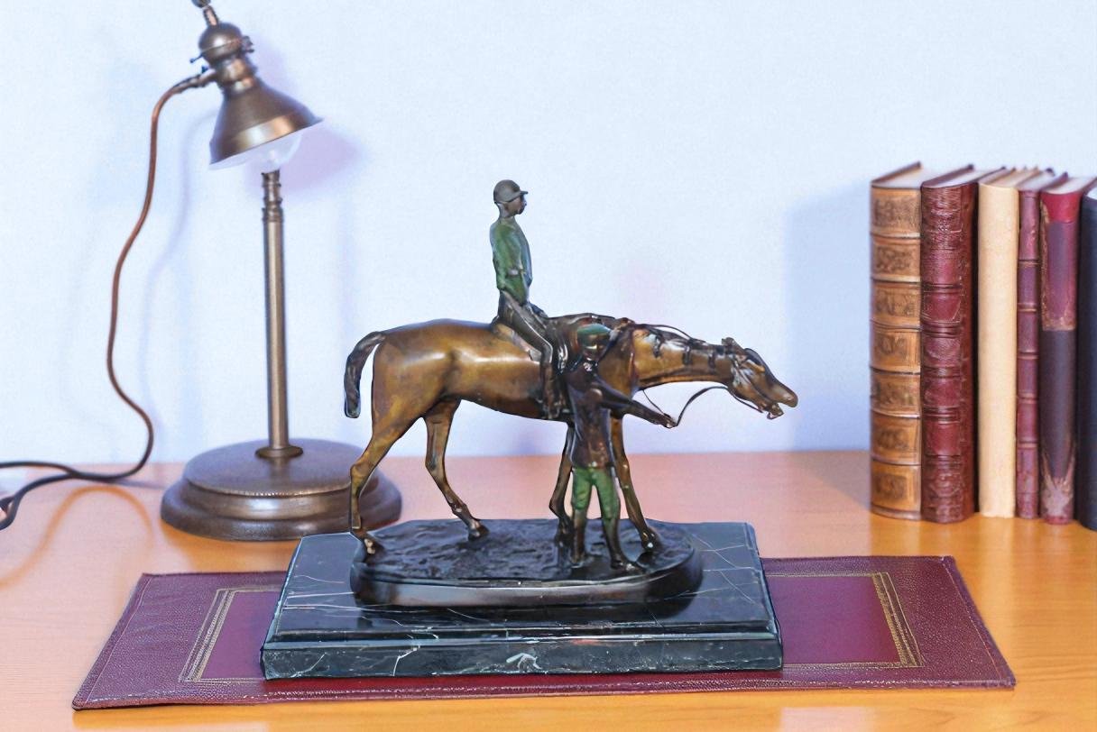 Horse and Jockey Bronze Statue, A J. Willis Good Replica 14" x 6" x 13"H