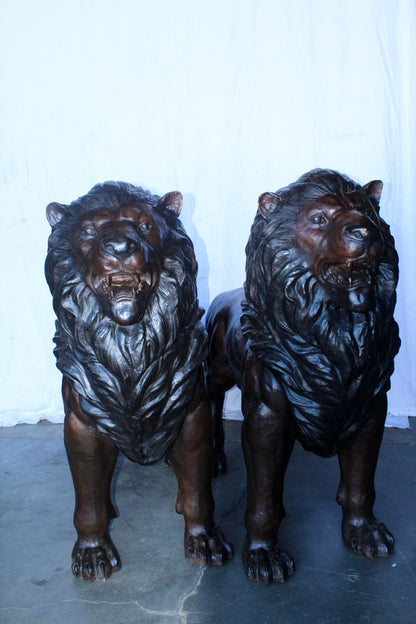 Pair of Giant Lions Bronze Statues, Wildlife Majesty Accents 78" x 24" x 57"H
