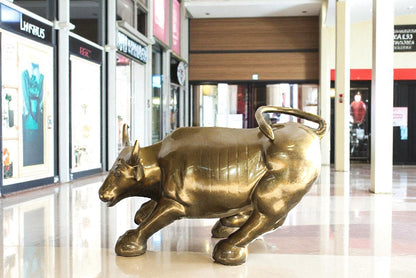 Iconic Giant Fiberglass Bronze Color Wall Street Bull 57" x 28" x 33"H