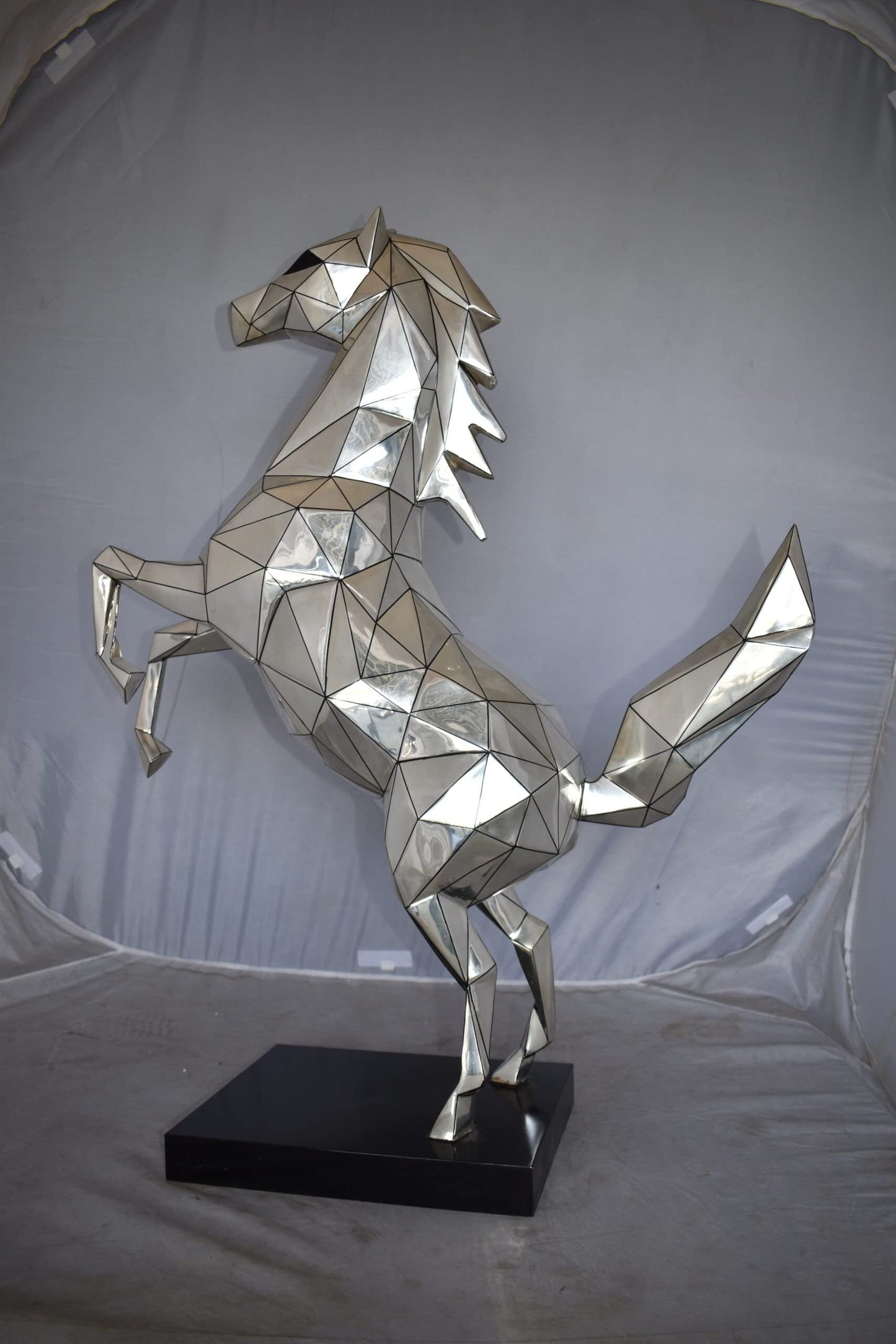 Modern Textiled Ferrari Horse Silver Finish Bronze Statue Size: 30" x 11" x 38"H