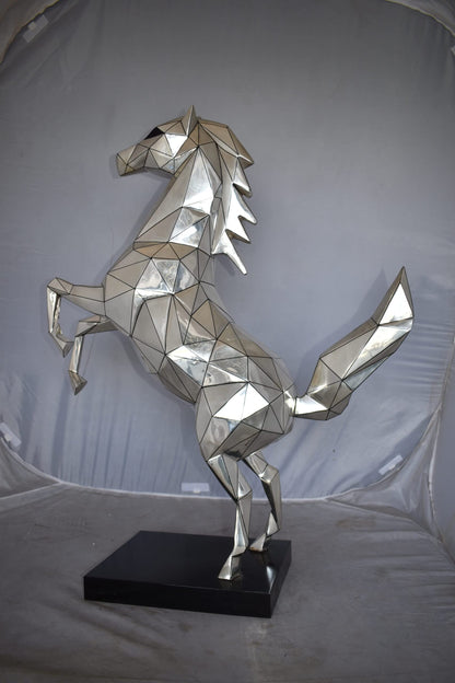 Modern Textiled Ferrari Horse Silver Finish Bronze Statue Size: 30" x 11" x 38"H