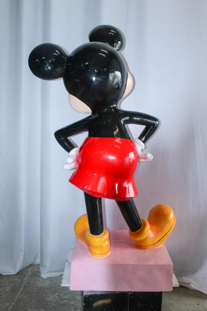 Large Cartoon Mouse Statue Holding Flower Bouquet 35" x 26" x 73"H