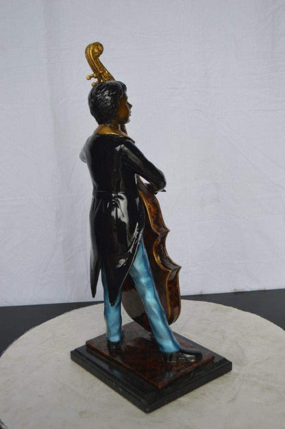 Musician Playing His Cello Bronze Statue -  Size: 8"L x 10"W x 23"H.
