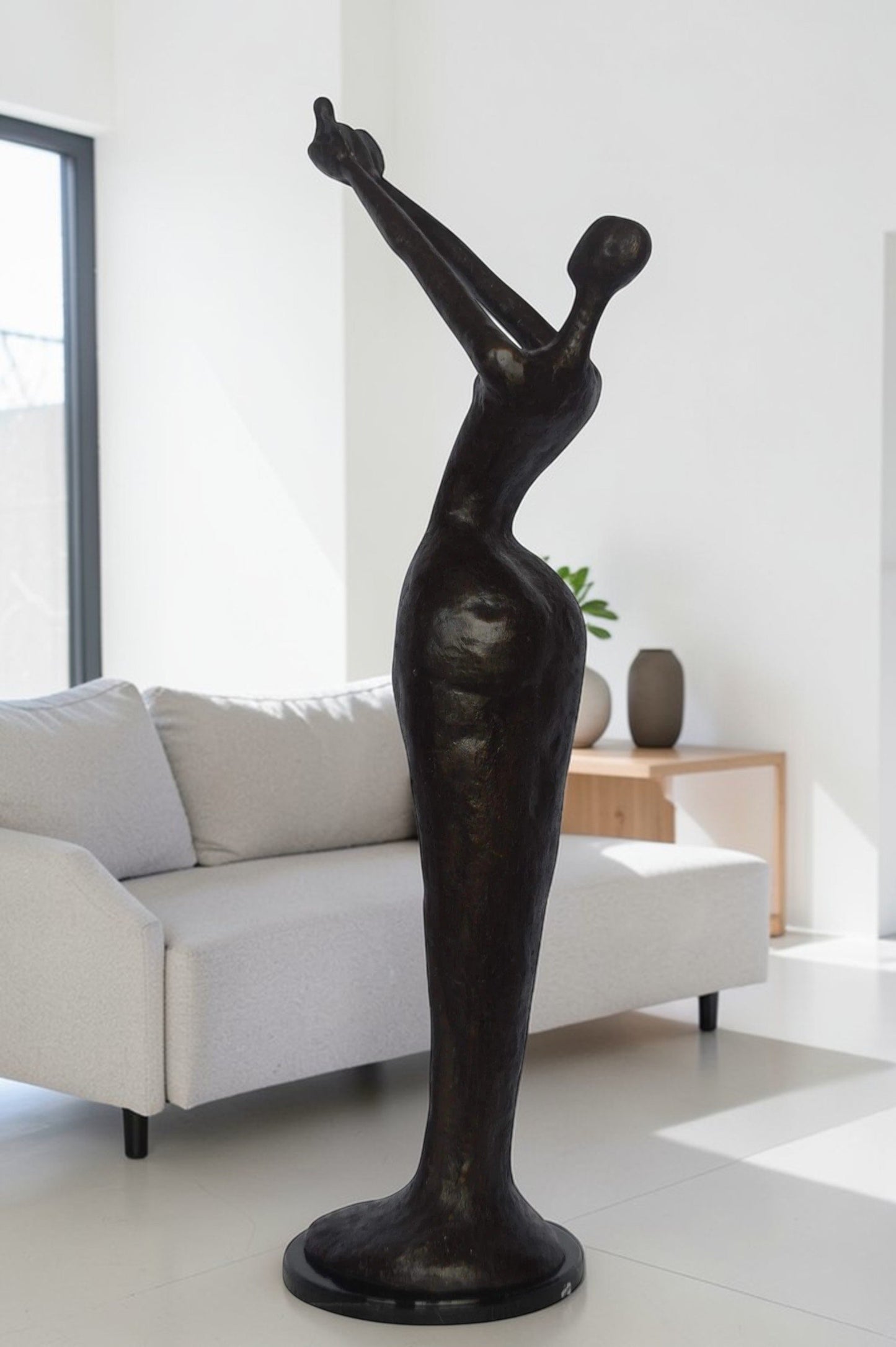 Woman Releasing Bird Modern Art Bronze Statue - Size: 13"L x 19"W x 52"H.