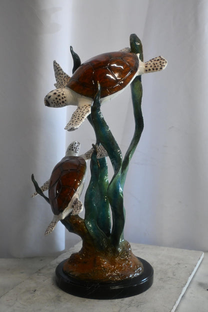 Two Sea Turtles Swimming on Kelp Bronze Sculpture 17"x18"x33"H