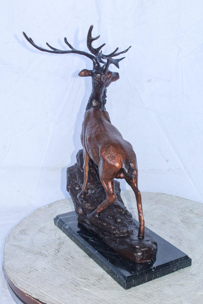 Bronze Statue of Deer Walking on Rocks, Elegant Wildlife Decor 15" x 7" x 21"H
