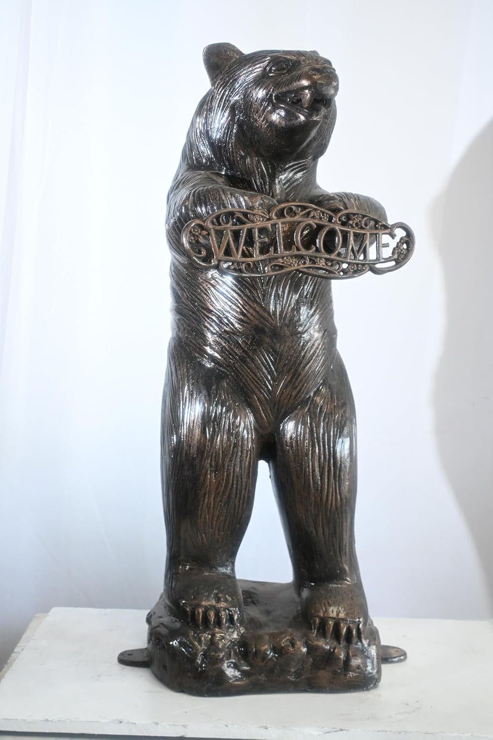 Standing Aluminum Bear Statue with Welcome Sign 18"x18"x41"H