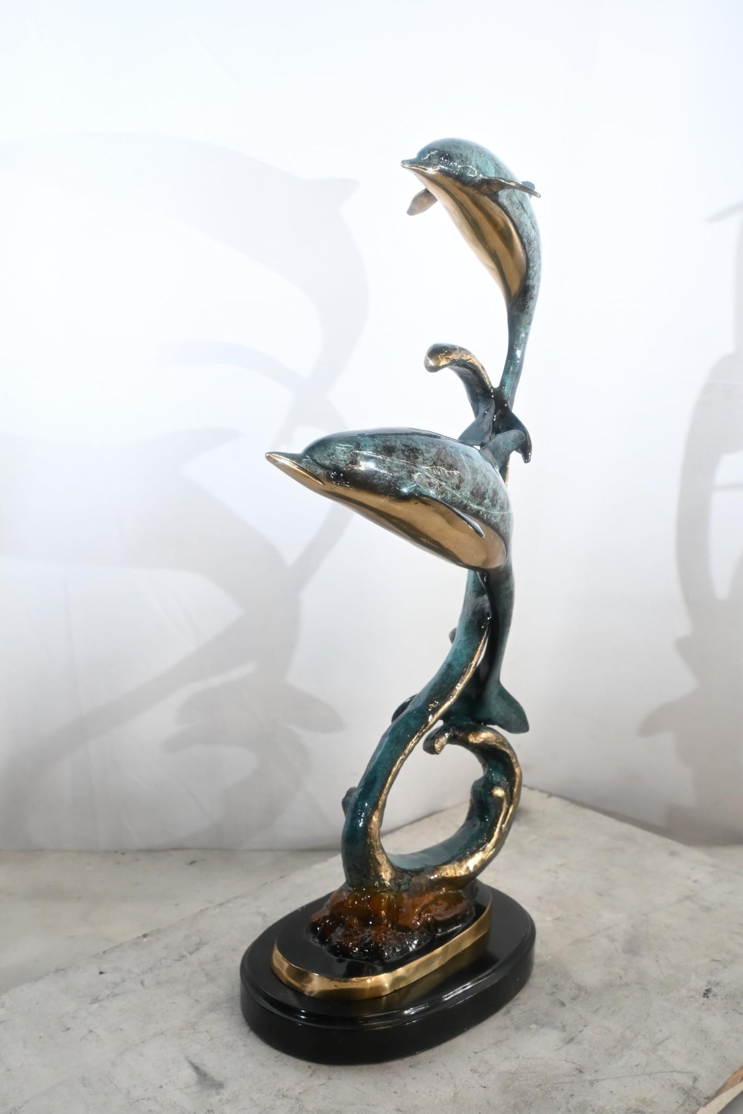 Two Dolphins Bronze Sculpture Spiral Formation 16"x11"x30"H