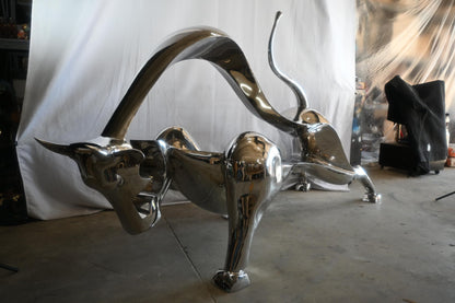 Giant Abstract Stainless Steel Charging Bull Floor Sculpture 105"x36"x58"H