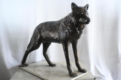 Realistic Life Size Standing Wolf Aluminum Garden Statue 41"x15"x34"H