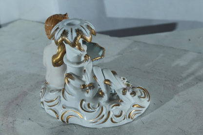 Porcelain Cherub Candle Holder with Floral Dish 9"x6"x7"H