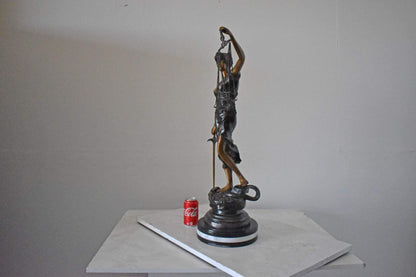 Lady Justice bronze statue mounted on a marble - Size: 14"L x 16"W x 32"H.