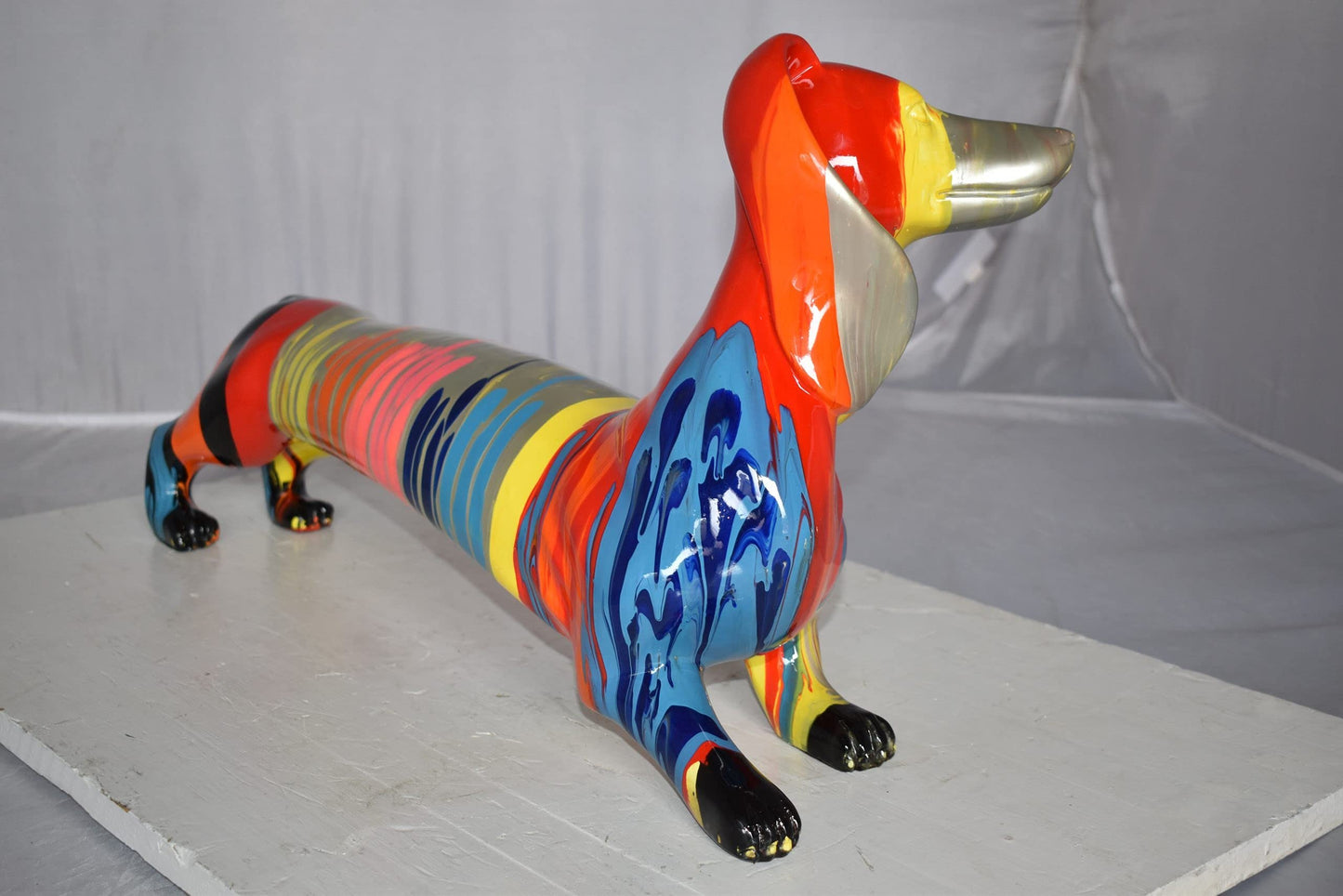 Modern Graffiti Looking Weenie Dachshund Dog Statue from Resin  25" x 10" x 15"H