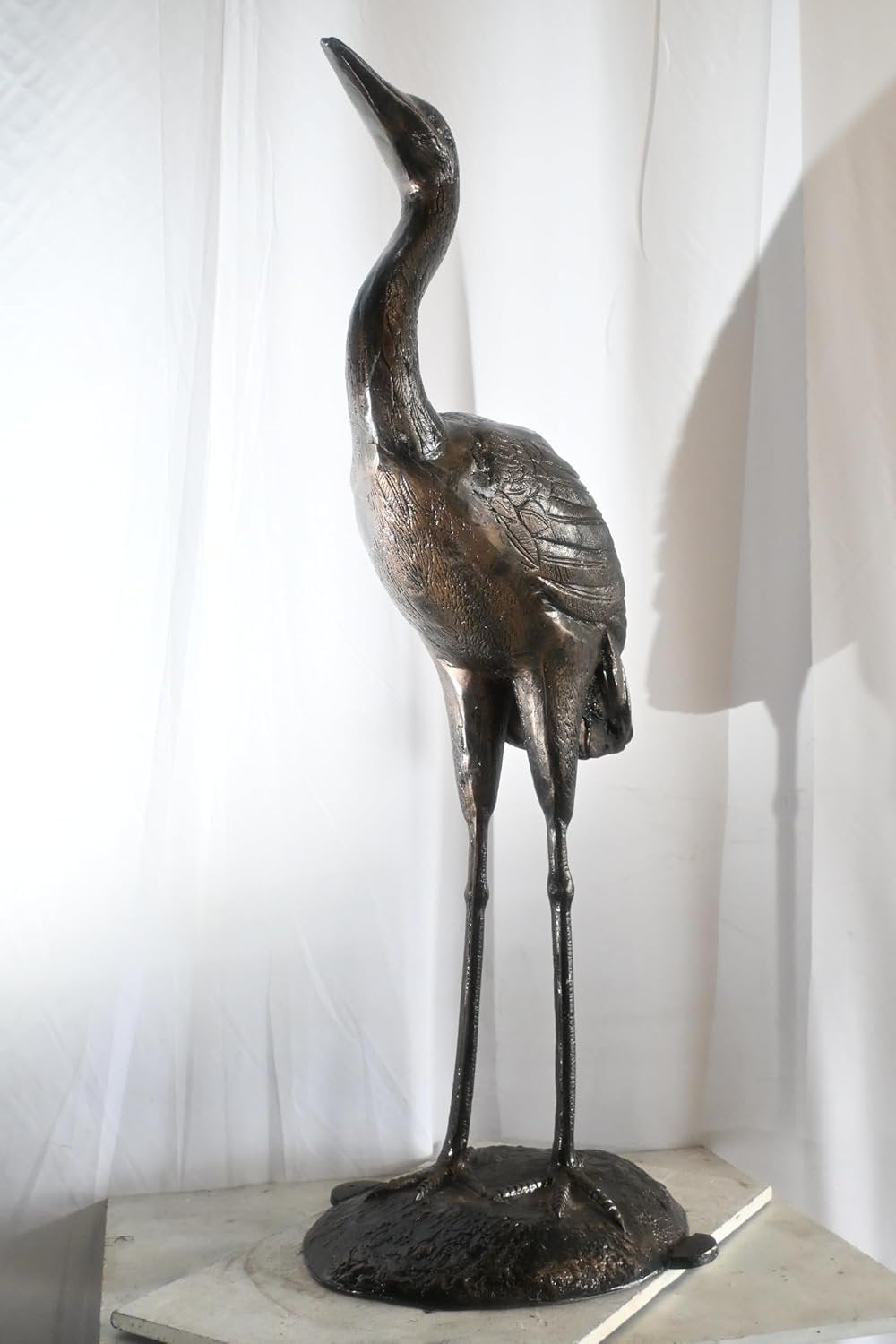 Aluminum Standing Heron Dark Bronze Patina Garden Statue 34"x24"x58"H