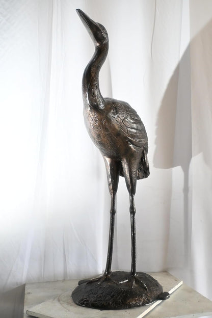 Aluminum Standing Heron Dark Bronze Patina Garden Statue 34"x24"x58"H