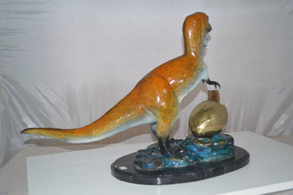 Dinosaur and baby Dino Bronze Statue -  Size: 26"L x 11"W x 18"H.