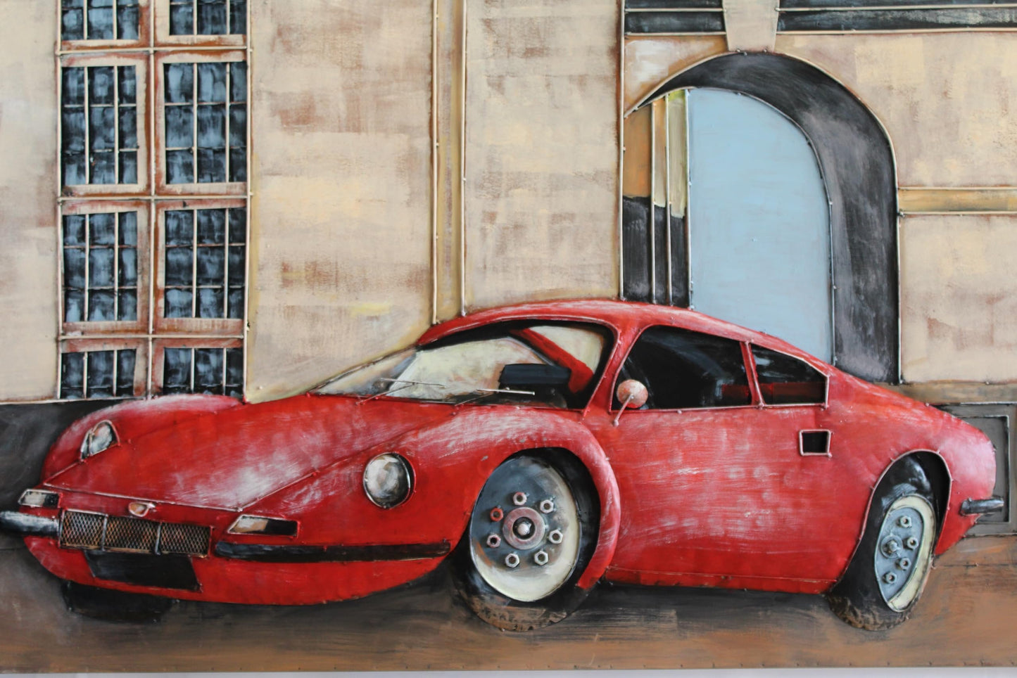 NIFAO Ferrari Dino Inspired Red Sports Car 3D Metal Wall Art 79" x 2" x 40"H