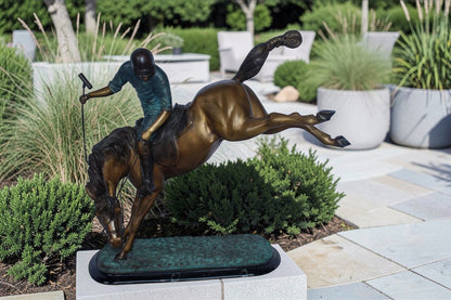 Dynamic Polo Player and Horse in Game Action Bronze Statue  21" x 11" x 22"H